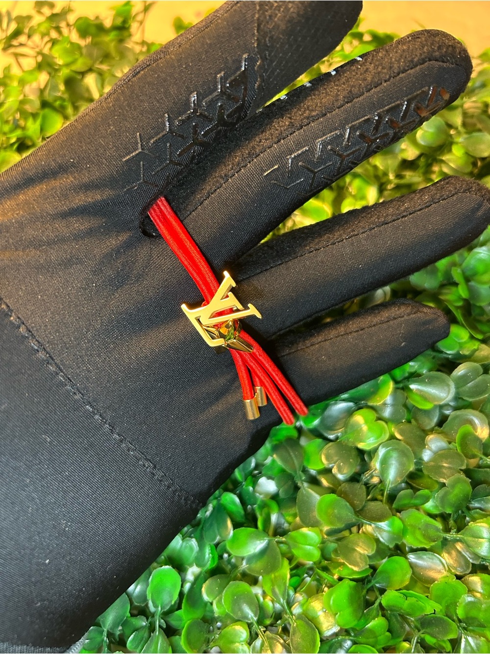 Louis Vuitton Red Cord Double-Wrap Bracelet with Gold LV Charm - Picture 2 of 2